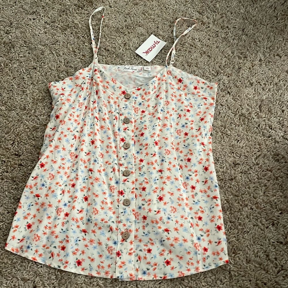 NWT, white with red and blue flowered top